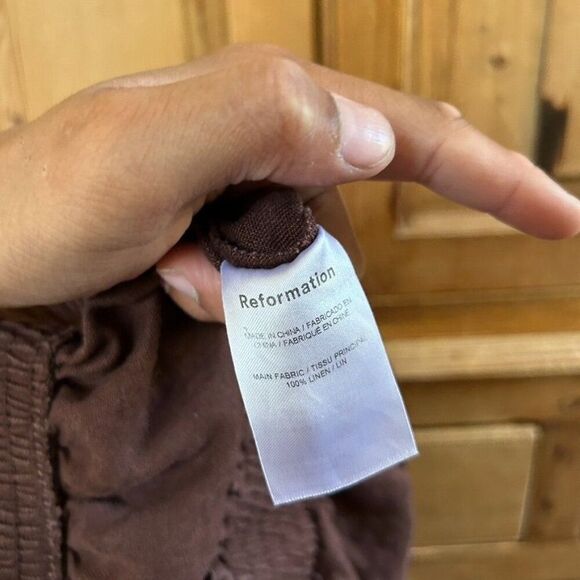 Reformation Elastic Waist Linen Shorts Dark Brown Summer Pull On Size Small - Picture 7 of 7